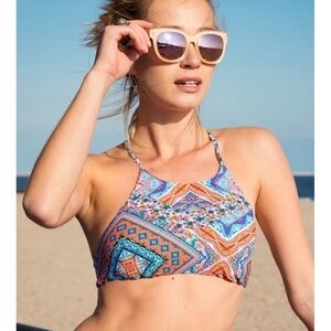 Red Carter High Neck Laurel Cannon Blossom Bikini Top S